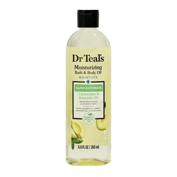 Dr Teals Moisturizing Bath & Body Oil, Glow & Hydrate with Ceramides and Avocado Oil 8.8 fl oz