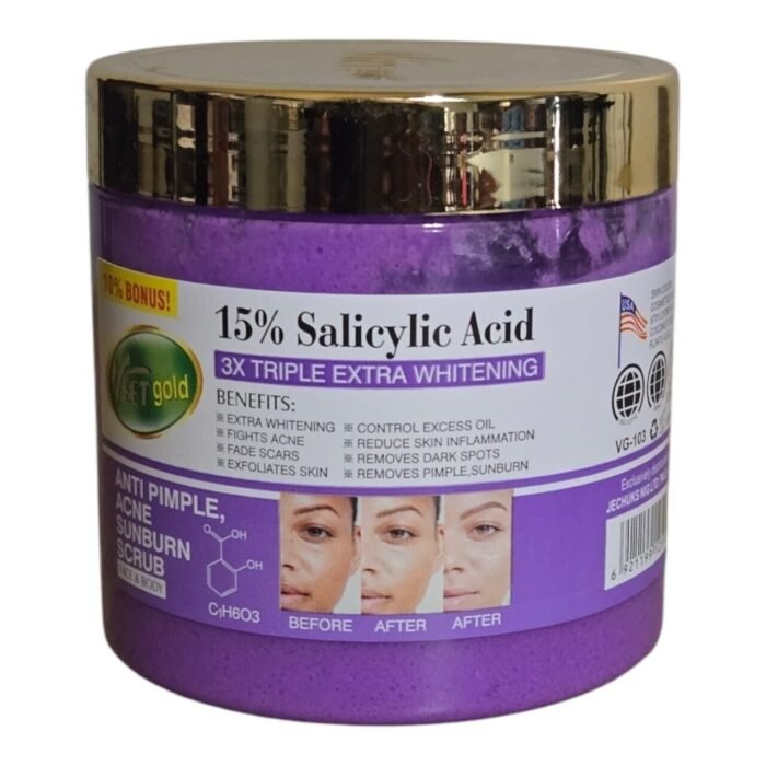 Veet Gold 15% Salicylic Acid 3×Triple Extra Whitening Anti Pimple, Acne Sunburn  Scrub(face &body) 650g - Image 1