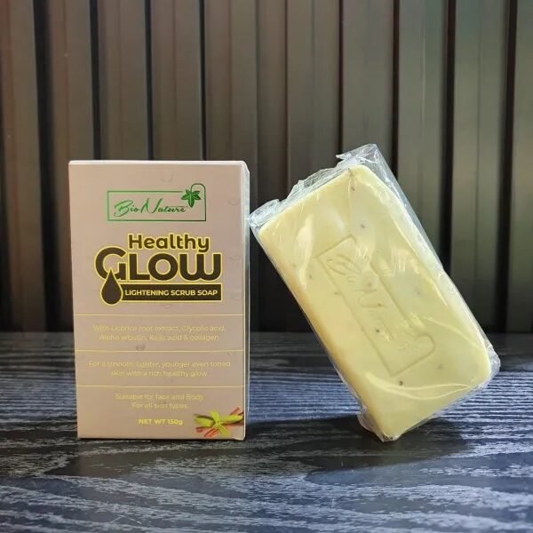 Bio nature Healthy Glow Lightening Scrub Soap With Licorice Root Extract, Glycolic Acid, Alpha Arbutin, Kojic Acid & Collagen (150g + 50g Extra)