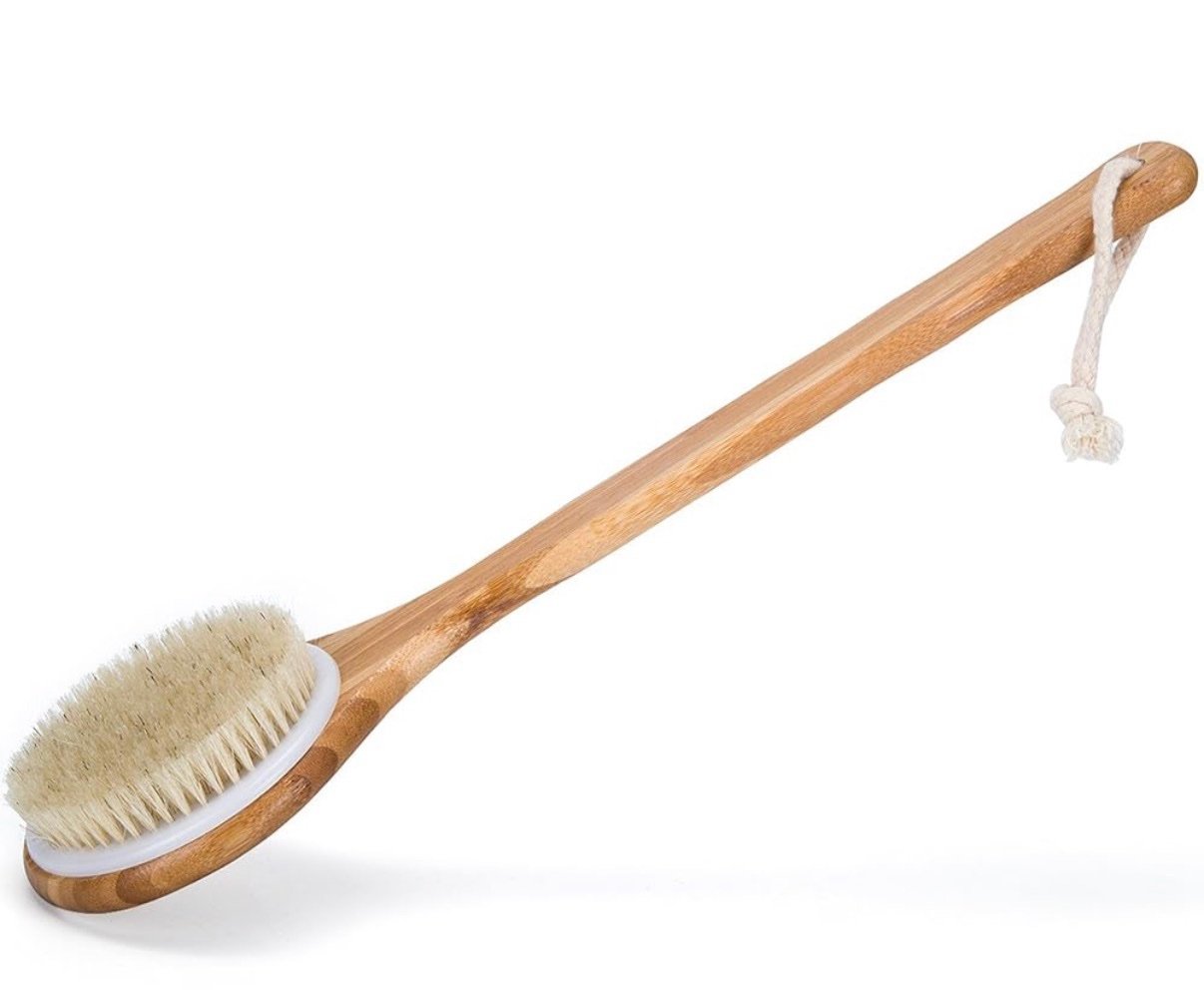 Dry Body Brush Natural Bristles Back Scrubber With Long Wooden Handle For Cellulite And Exfoliating
