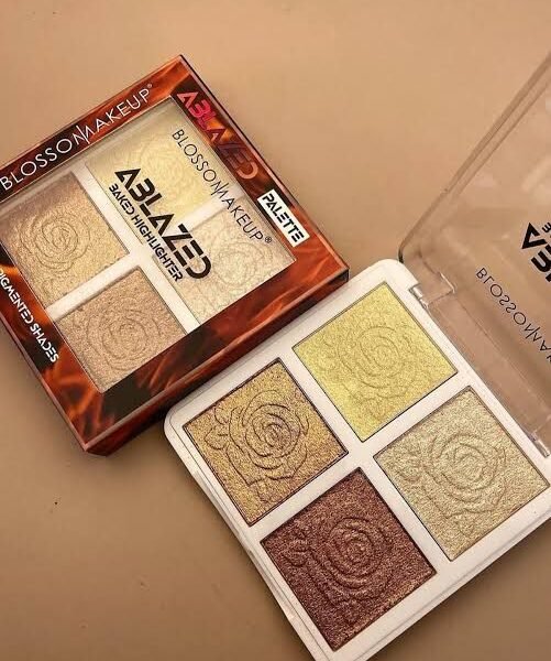 Blossom makeup ablazed baked highlighter palette|4 pigmented shades