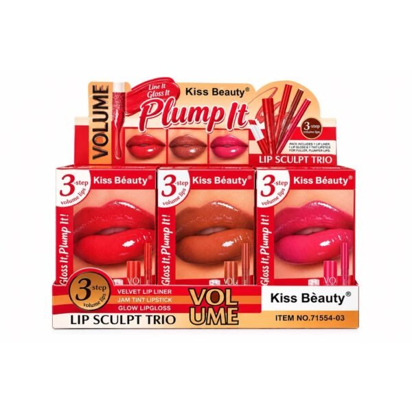 Kiss Beauty 3 Step Volume Lip Sculpt Trio | Lip Pencil + Lipstick + LipGloss